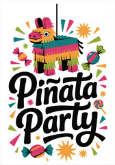 Fototapeta premium Piñata Party Text With Festive Decorations lettering