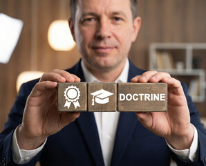 doctrine training concept blocks, business doctrine strategy blocks, doctrine education policy concept, corporate doctrine compliance icon