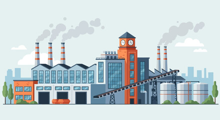 Obraz premium Large Industrial Factory with Smoking Chimneys and Buildings, Manufacturing Production Plant.