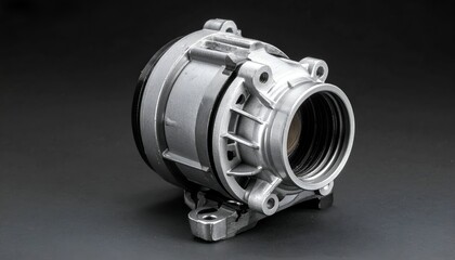 Silver automotive component with circular openings, studio shot