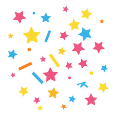 Fototapeta premium Colorful stars rectangles and circles are scattered across the image.