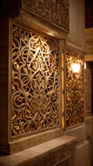 Ornamental Carving On Beige Stone Wall