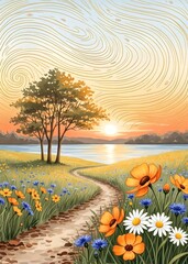 sunset over the river