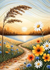 sunset over the river
