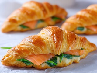 croissant with salmon, baby spinach and cream cheese 