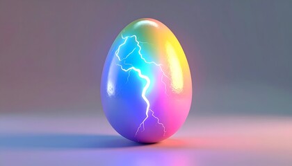 A neon Easter egg with rainbow hues and electric crackles