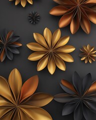 Gold And Black Decorative Flowers On Dark Background
