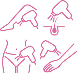 Hair Removal Icon Set. Vector Illustration of Laser Treatment for Legs, Arms, Underarms, and VIO