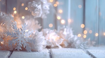 Winter Festive Background With Snowflakes And Lights