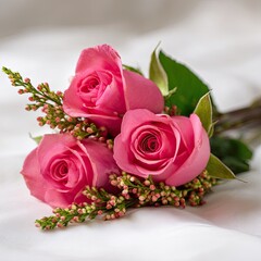 Pink Rose Bouquet On White Background