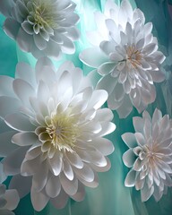 Large White Paper Flowers On Teal Background