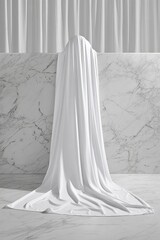 White Draped Fabric Over Marble Wall