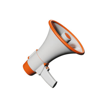 White and orange megaphone 3d illustration for communication and announcements isolated on transparent background isolated on transparent background