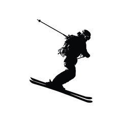 Silhouette of skier in skiing pose