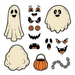 Fototapeta premium Vintage Halloween Ghost and Pumpkin Illustrations