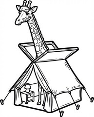 Obraz premium Giraffe in Tent Sketch Illustration
