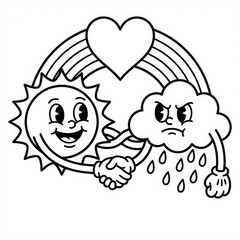 Fototapeta premium Cheerful Sun and Cloud Embrace with Rainbow