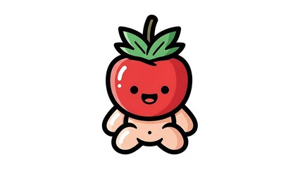 Cartoon Tomato Character Sitting Isolated White.