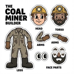 Fototapeta premium Cartoon Coal Miner and Builder Character Parts