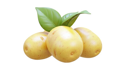 Three Fresh Potatoes with Green Leaves