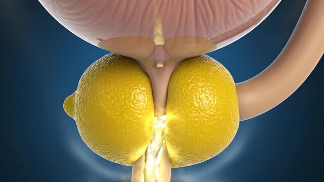Detailed medical illustration of an enlarged human prostate gland representing benign prostatic hyperplasia condition in urology science showing internal anatomical structure and disease.