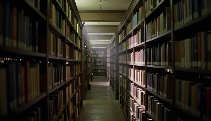 Obraz premium A diverse array of books in a library, capturing the essence of indigenous storytelling and the journey of knowledge