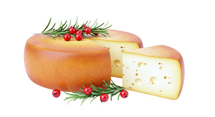 Whole and Sliced Cheese with Rosemary and Berries
