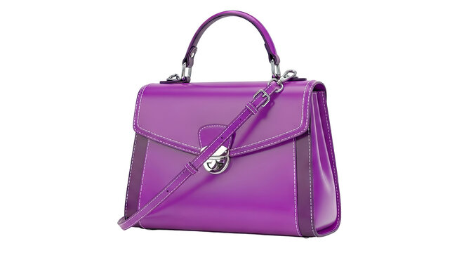 Vibrant Purple Leather Handbag with Silver Clasp and Adjustable Strap