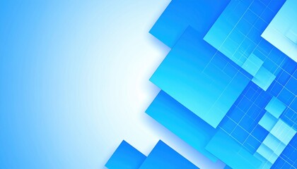 Obraz premium White background with abstract three-dimensional blue and light blue square patterns.
