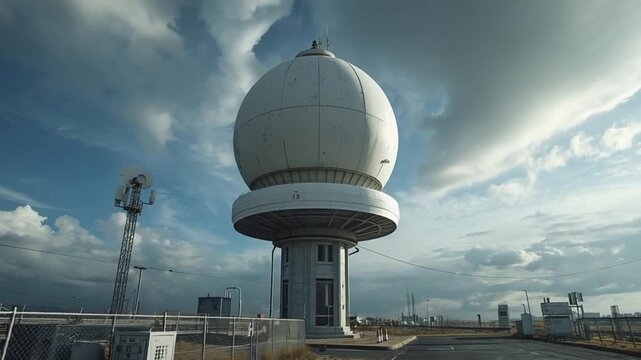 Modern Doppler Weather Radar Dome at Meteorological Station
