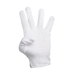 Obraz premium Hand in cloth glove showing number 4 isolated on white