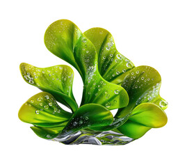 Bright green succulent leaves with water droplets, abstractly arranged