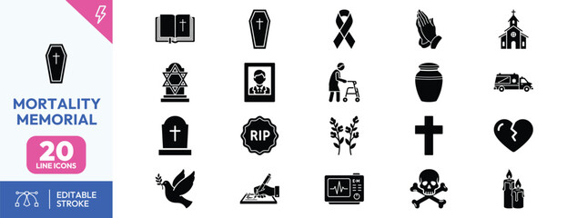 Mortality Memorial Funeral Icons.
