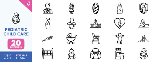 Pediatric child care icons set.
