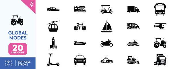 Transportation Modes Icons Set.
