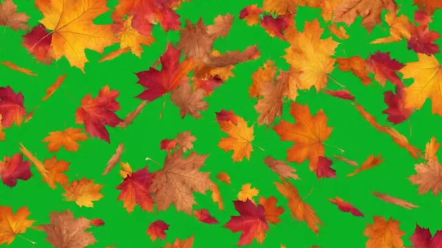 Green Screen Falling Autumn Leaves Background With Colorful Maple Foliage Smooth Natural Motion