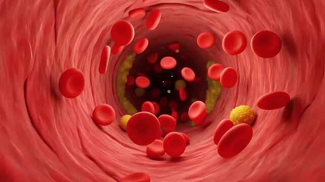 Red Blood Cells Flowing Through Artery With Plaque Buildup Medical
