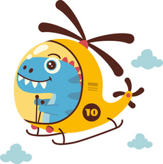 Cartoon Flying Dinosaur in Helicopter, Fly Saurus in the Sky © Monsters Visual