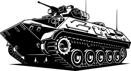 Fototapeta premium Black and White Illustration of a Military Vehicle for Armed For 