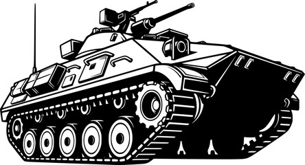 Fototapeta premium Black and White Illustration of a Military Vehicle for Armed For 