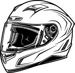 Fototapeta premium Detailed black and white illustration of a motorcycle helmet on 