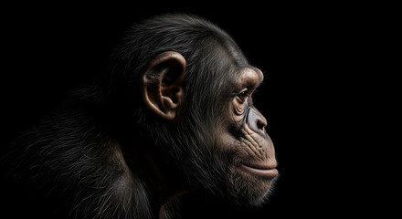 Fototapeta premium Dramatic chimpanzee portrait with intense gaze and dark fur