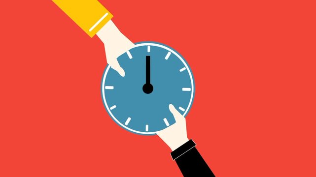 Time management teamwork concept with two different hands holding a clock. Symbol of planning, cooperation, and productivity.