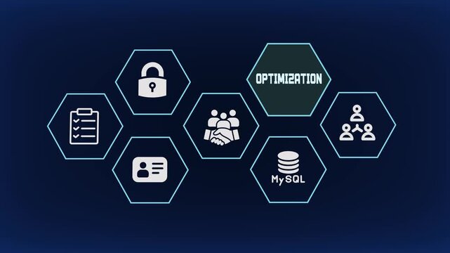 System Optimization and Data Performance Improvement Concept. Technical Efficiency Icons for Business Process Refining and Modern Digital Growth.