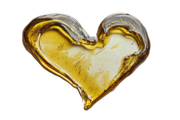 Golden honey-like substance forming a heart shape against a stark black background