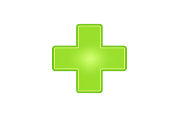 Fototapeta premium Green medical cross icon representing health, pharmacy, first aid, healthcare, wellness, and assistance, on transparent background