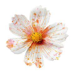 Isolated flower with white petals speckled with orange/pink, centered