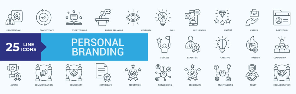Personal Branding Icon Pack Outline Style Illustration Vector