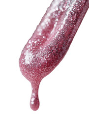 Pink glittery liquid dripping down against a stark black background