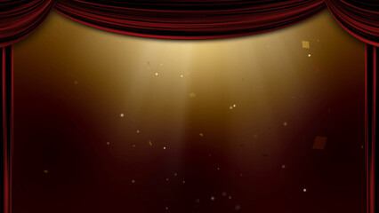 赤いカーテンとスポットライトのステージ背景